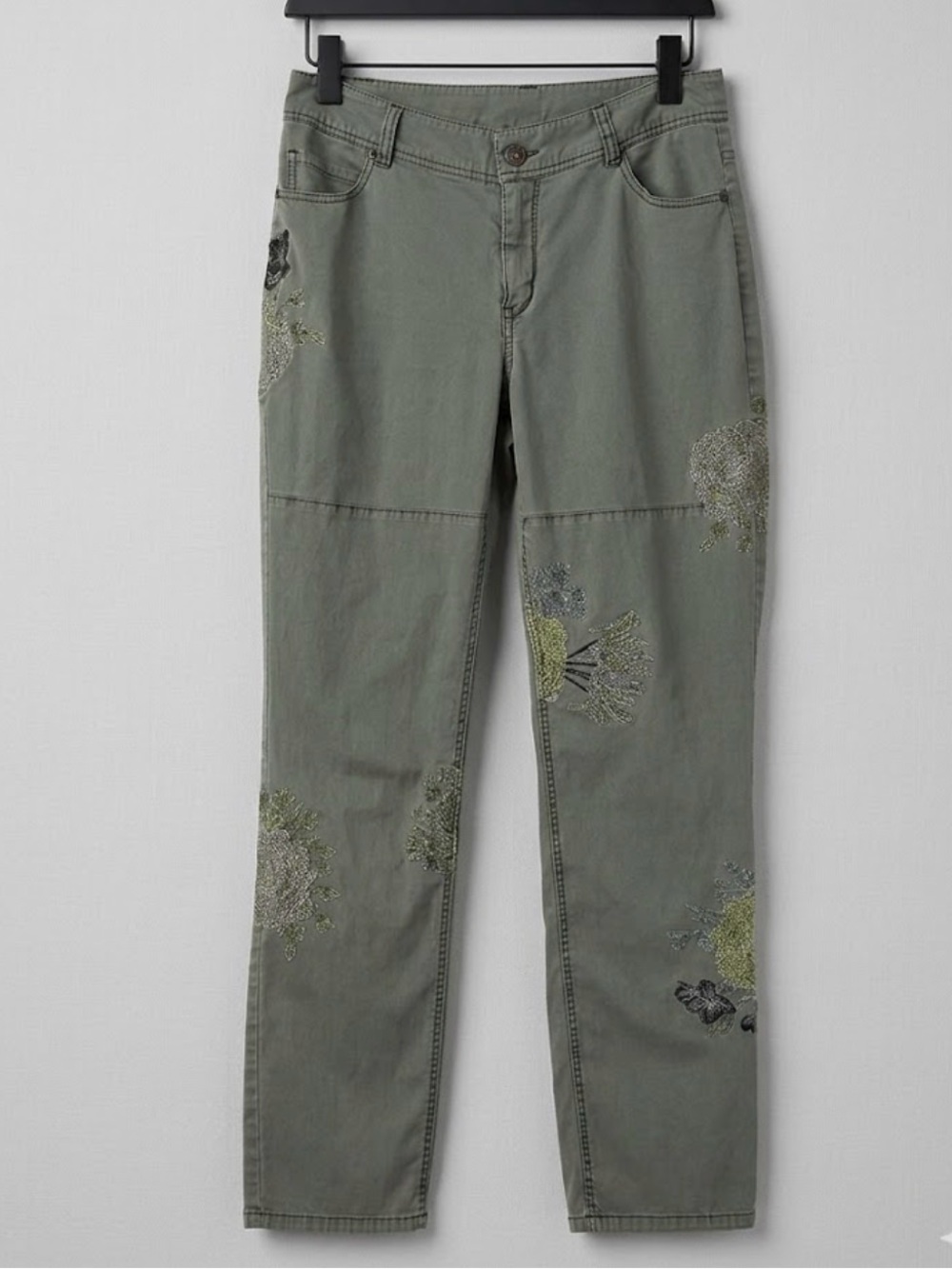 Sundance Botanica Green Floral Embroidered Straight Leg Pants Women's Size 6